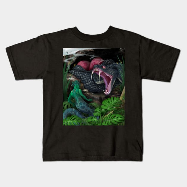 The Naga and The Serpent Kids T-Shirt by NonDecafArt